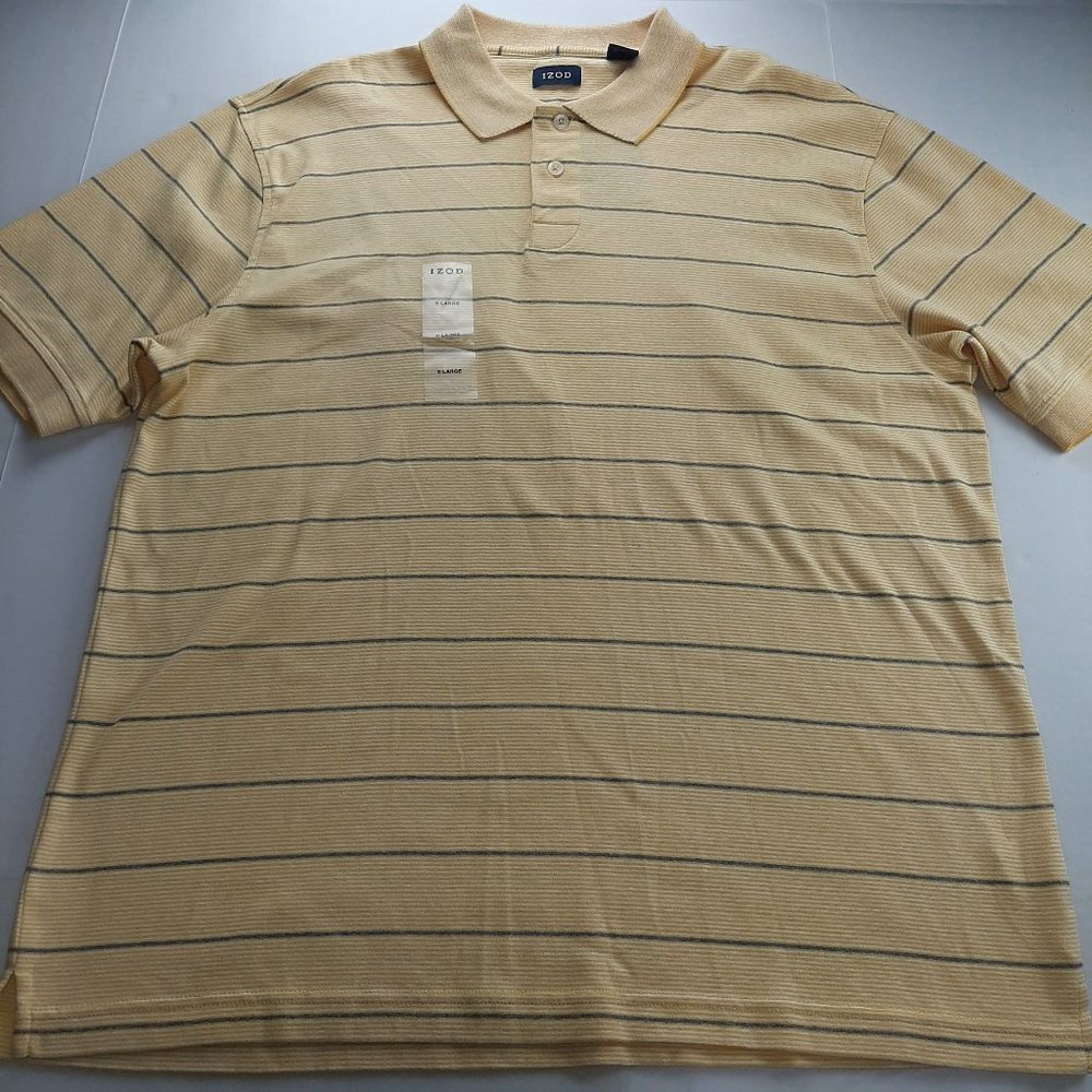 IZOD Mens Golf Polo Shirt Size XL Yellow Stripe 100% Cotton Short Sleeve